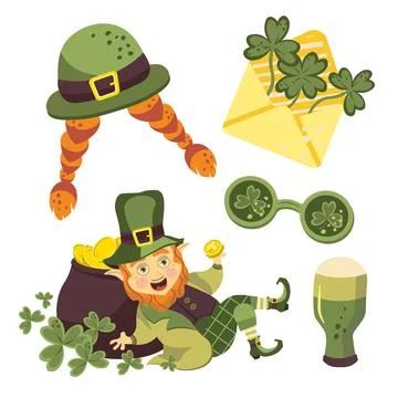 St patrick illustration set beer red wig st patrick letter Stock Illustration