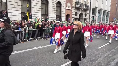 St Patrick Parade Dublin Young American Girls Stock Footage 48145677