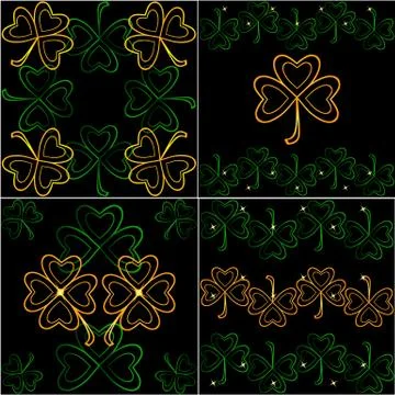 St. Patrick 's Day. 4 Background of tiles. patterns Illustrazione stock