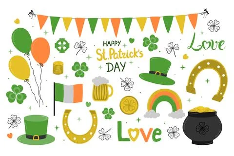 St. Patrick s Day cartoon set. A collection of elements for an Irish holiday. Stockillustratie