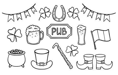 St. Patrick s Day elements doodle collection. Traditional symbols of irish cu Stockillustratie
