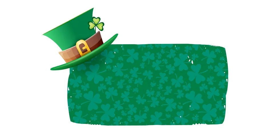 St. Patrick s Day green banner with leprechaun hat and shamrock pattern, Irish Stock Illustration