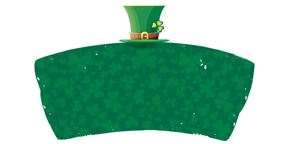 St. Patrick s Day green banner with leprechaun hat and shamrock pattern, Irish Stock Illustration