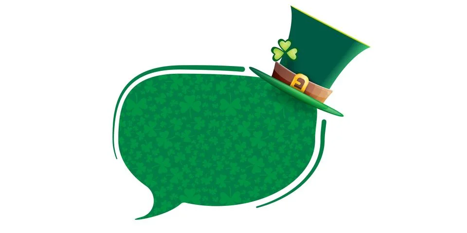 St. Patrick s Day green speech bubble with leprechaun hat and shamrock pattern Stock Illustration
