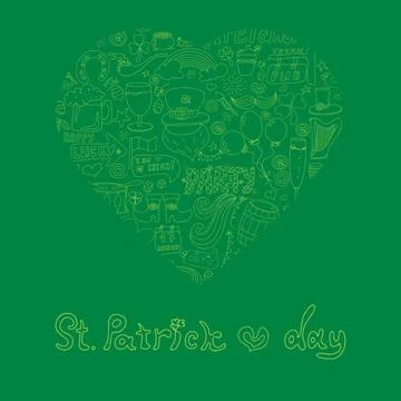 St. Patrick s Day greeting card with hand-drawn pictures. A doodle of beer, a Stock Illustration