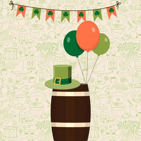 St. Patrick s Day greeting card with hand-drawn pictures. A doodle of beer, a Stock Illustration