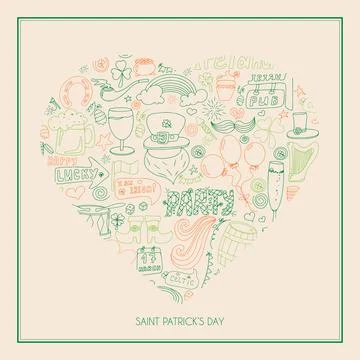 St. Patrick s Day greeting card with hand-drawn pictures. A doodle of beer, a Stock Illustration