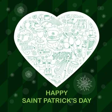 St. Patrick s Day greeting card with hand-drawn pictures. A doodle of beer, a Stock Illustration