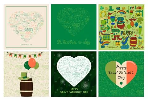 St. Patrick s Day greeting cards with hand-drawn pictures. A doodle of beer, a Stock Illustration