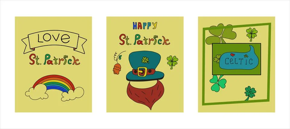 St. Patrick s Day greeting cards with hand-drawn pictures. A doodle of beer Stock Illustration