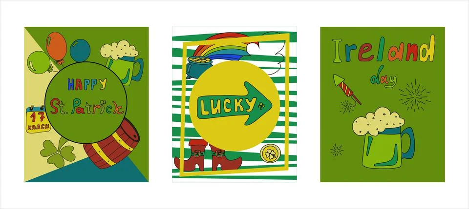 St. Patrick s Day greeting cards with hand-drawn pictures. A doodle of beer Stock Illustration
