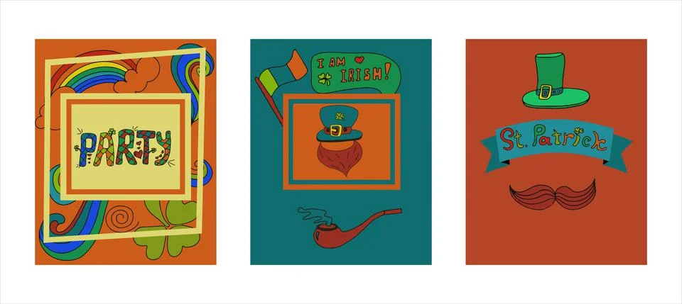 St. Patrick s Day greeting cards with hand-drawn pictures. A doodle of beer Stock Illustration