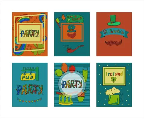 St. Patrick s Day greeting cards with hand-drawn pictures. A doodle of beer Stock Illustration