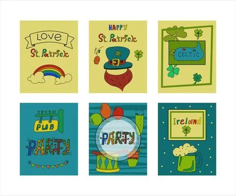 St. Patrick s Day greeting cards with hand-drawn pictures. A doodle of beer Stock Illustration