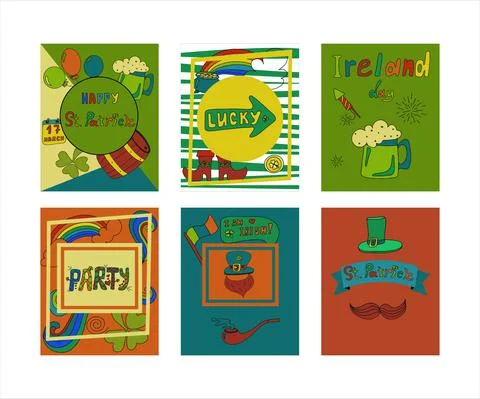 St. Patrick s Day greeting cards with hand-drawn pictures. A doodle of beer Stock Illustration