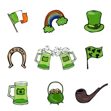 St. Patrick s Day Icons Collection Stock Illustration