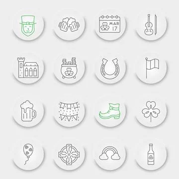 St. Patrick s Day line icon set Stock Illustration
