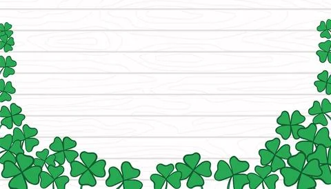 St. Patrick s Day Template with copy space. Green leaves on white wooden te.. Stock Illustration