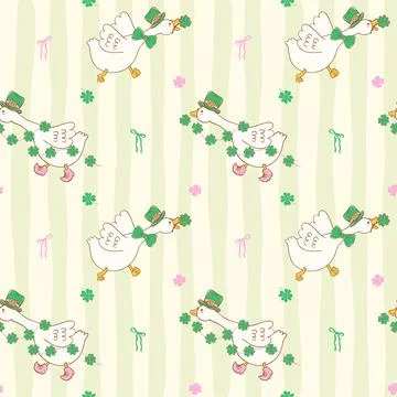 St Patrick Silly Goose on the loose Seamless Pattern on striped background Stock Illustration