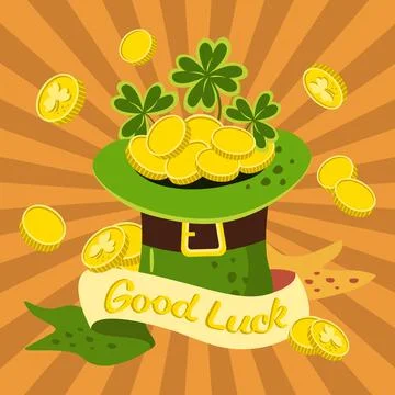 St patrick square banner wish good luck coins leprechaun hat Stock Illustration