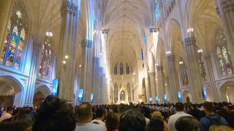 St Patricks Cathedral interior view with service in New York City, Manhattan, Stock Footage 95857816