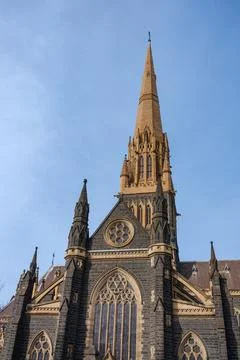 St. Patrick's Cathedral in Melbourne Featuring Majestic Gothic Revival Arch.. Fotos de archivo