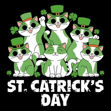 St Patricks Catricks Day Cats Stock Illustration