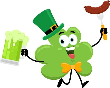 St. Patrick's Clover Leaf Cartoon Character Running With Mug Of Beer Stock Illustration