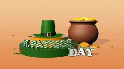 St. Patrick's Day, 3D Animation with a hat, pot of gold coins and shamrocks Stock Footage 150116164