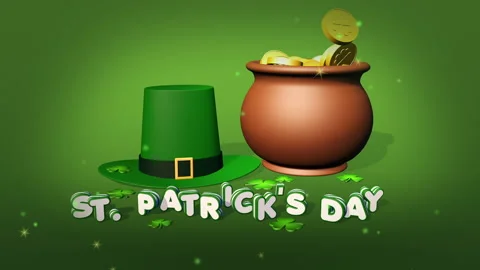 St. Patrick's Day, 3D Animation with a hat, pot and falling gold coins, motion Stock Footage 150205792