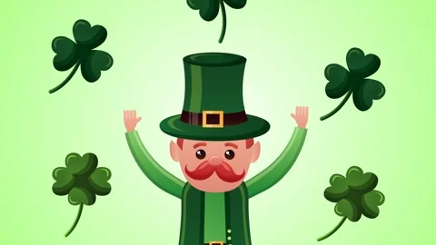 St Patricks day animation featuring leprechaun character with falling green.. Stock Footage 333293713