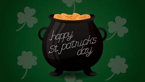 St patricks day animation featuring black cauldron filled with gold coins a.. Stock Footage 339336882