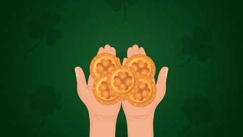 St patricks day animation, hands catching gold coins with clovers, lucky ch.. Vídeos de archivo 338422904