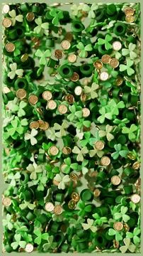 St Patricks Day background filled with green leprechaun hats, shamrocks and.. Illustrazione stock