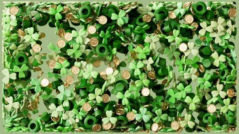 St Patricks Day background filled with green leprechaun hats, shamrocks and.. Illustrazione stock