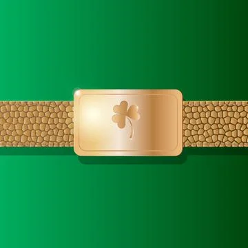 St. Patricks Day Background. Leather Belt with Gold Plate and Clover Symbol o Stock Illustration