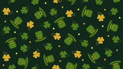 St. Patrick's Day background with a shamrocks and hats Stock Footage 125076856