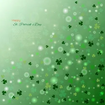 St. Patrick's day bokeh background with shamrock leaves, Light green backdrop Stock Illustration