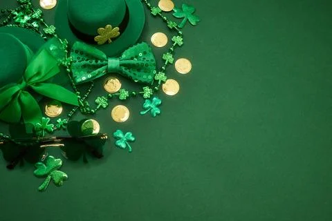 St. Patricks day celebration elements on green background Stock Photos
