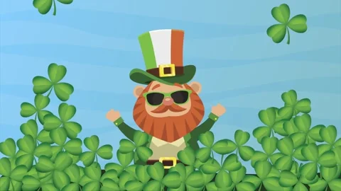 St Patricks day celebration video with leprechaun wearing sunglasses and cl.. Stock Footage 333290160