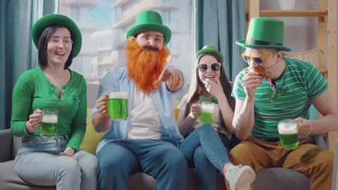 St. patrick's day a cheerful group of friends look at the camera Stock Footage 149509175