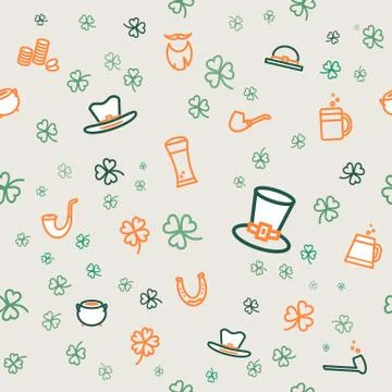 St Patricks day clover background. Flat vector green orange poster Happy Sain Stock Illustration