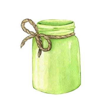 St Patricks day decorated jar with rope bow. Irish holiday hand drawn illus.. Stock Illustration