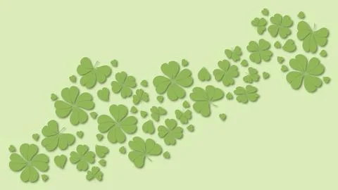St. Patrick's Day design. Green flying clover leaves are highlighted on a gre Stock Illustration