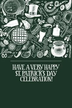 St. Patricks day design template. Vector hand drawn illustrations on chalk bo Stock Illustration