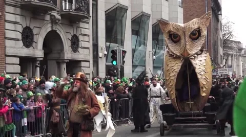 St Patricks Day Dublin Parade Large Owl Stock Footage 48572708