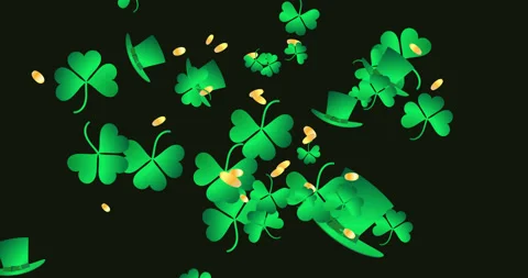 St. Patrick's Day festive animation with clover leaves, 4k video quality Stock Footage 149036772
