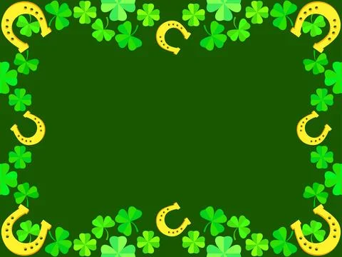 St. Patrick's Day frame with clover leaves and horseshoes. Border with four.. Stock Illustration