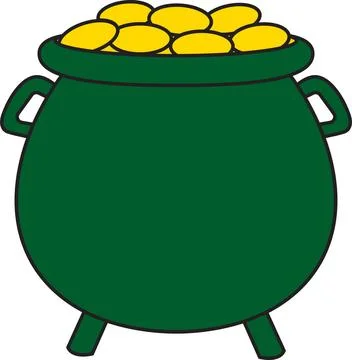 St. Patrick's Day, full pot of gold coins, retro vintage style, vector flat.. Stock Illustration