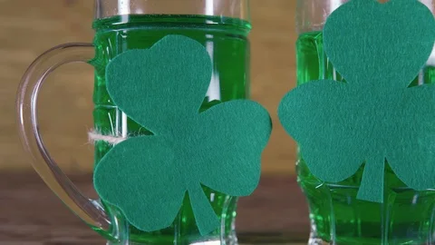 St. Patrick's Day. Green Beer And Clover. Stock Footage 86533657